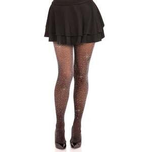 Leg Avenue - Spandex Lurex Rhinestone Tights  - Black-Silver